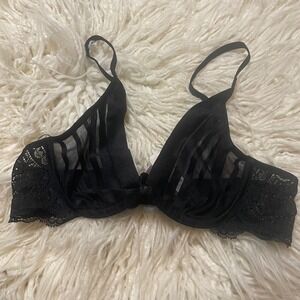 Adore Me Women Sheer Underwire Romantic Lingeries Balconette Bra Black Size 34A